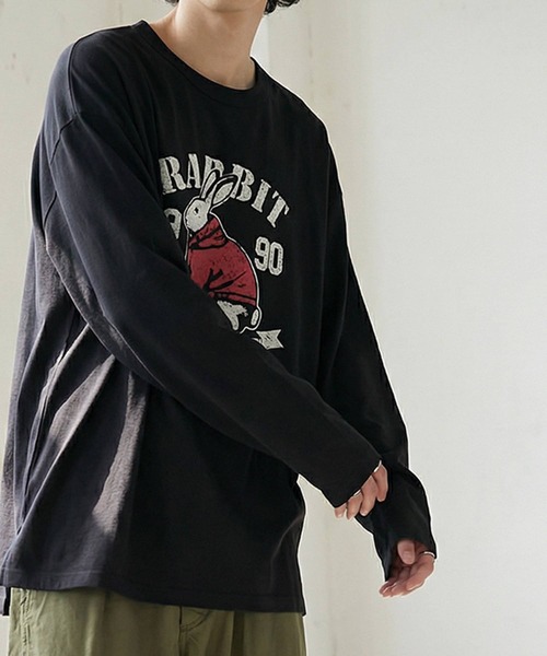 antiqua(アンティカ)の「長袖 綿100% アニマル柄 プリント ロンT(Tシャツ/カットソー・レディース・杢グレー/ブラック/カーキ/ネイビー/ホワイト・P/R)」の13枚目の写真
