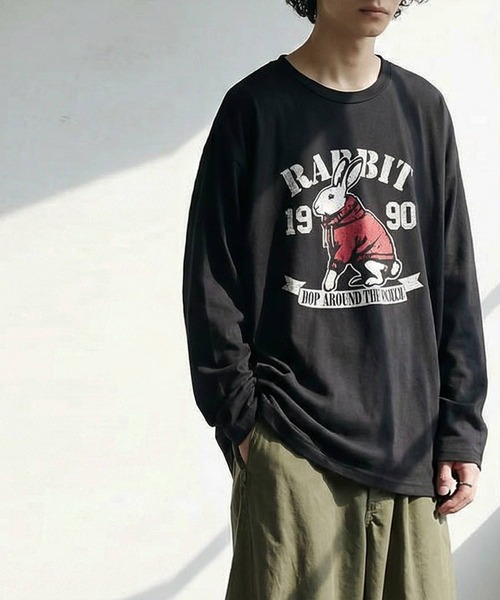 antiqua(アンティカ)の「長袖 綿100% アニマル柄 プリント ロンT(Tシャツ/カットソー・レディース・杢グレー/ブラック/カーキ/ネイビー/ホワイト・P/R)」の15枚目の写真