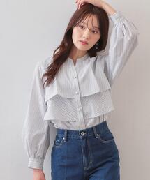 index（インデックス）の「フリルキーネックシャツ【洗濯機OK/イージーアイロン/防シワ】《XS～LL/7col》（シャツ/ブラウス）」