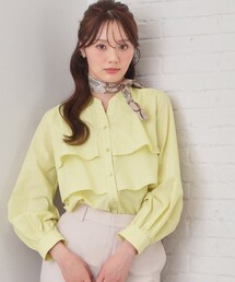 index（インデックス）の「フリルキーネックシャツ【洗濯機OK/イージーアイロン/防シワ】《XS～LL/7col》（シャツ/ブラウス）」