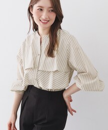 index（インデックス）の「フリルキーネックシャツ【洗濯機OK/イージーアイロン/防シワ】《XS-LL/7col》（シャツ/ブラウス）」