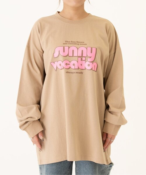 and D. petit main(アンドディープティマイン)の「【親子リンク】【DAD】蛍光カラーロゴ長袖Tシャツ(Tシャツ/カットソー・レディース・カーキ/チャコール/ホワイト/ベージュ系その他・F)」の3枚目の写真