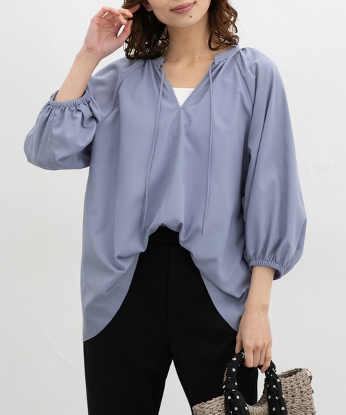 Honeys(ハニーズ)の「8分袖マオスキッパーブラウス(シャツ/ブラウス・レディース・オレンジ系その他/モカ/ベージュ系1/ブラック/グレイッシュブルー・M/L/LL)」の4枚目の写真