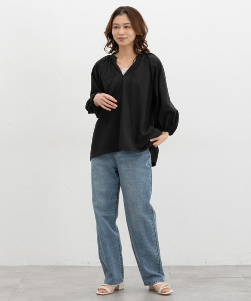 Honeys(ハニーズ)の「8分袖マオスキッパーブラウス(シャツ/ブラウス・レディース・オレンジ系その他/モカ/ベージュ系1/ブラック/グレイッシュブルー・M/L/LL)」の12枚目の写真