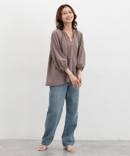 Honeys(ハニーズ)の「8分袖マオスキッパーブラウス(シャツ/ブラウス・レディース・オレンジ系その他/モカ/ベージュ系1/ブラック/グレイッシュブルー・M/L/LL)」の20枚目の写真