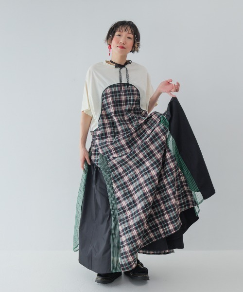 チェックコンビネーションギャザースカートlaides