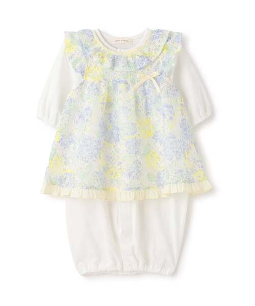 sense of wonder（センスオブワンダー）の「アジサイレースエプロンつき2WAYオール【オーガニック】（ロンパース・キッズ・ピンク/レモンイエロー・50-70cm）」の2枚目の写真