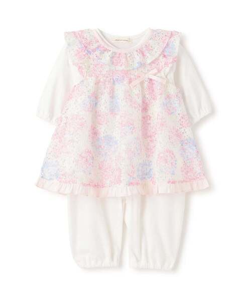 sense of wonder（センスオブワンダー）の「アジサイレースエプロンつき2WAYオール【オーガニック】（ロンパース・キッズ・ピンク/レモンイエロー・50-70cm）」の4枚目の写真