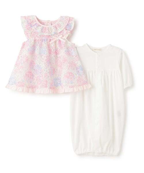 sense of wonder（センスオブワンダー）の「アジサイレースエプロンつき2WAYオール【オーガニック】（ロンパース・キッズ・ピンク/レモンイエロー・50-70cm）」の5枚目の写真