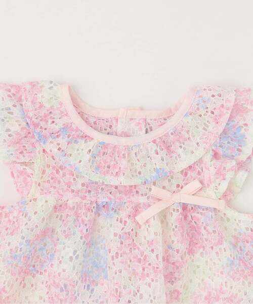 sense of wonder（センスオブワンダー）の「アジサイレースエプロンつき2WAYオール【オーガニック】（ロンパース・キッズ・ピンク/レモンイエロー・50-70cm）」の9枚目の写真