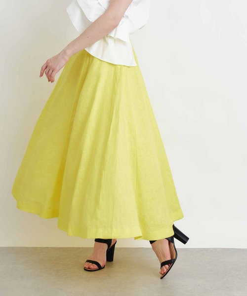 PICCIN（ピッチン）の「麻ドレープAラインスカート（スカート・レディース・ターコイズブルー/ピンク/イエロー・M）」の4枚目の写真