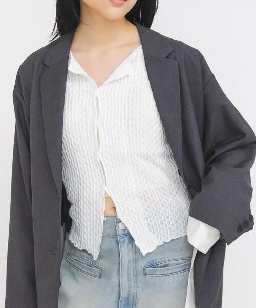 KBF（ケイビーエフ）の「フロントオープンアイレットカットソー（Tシャツ/カットソー・レディース・オフホワイト/ブラック/ピンク・ONE）」の2枚目の写真