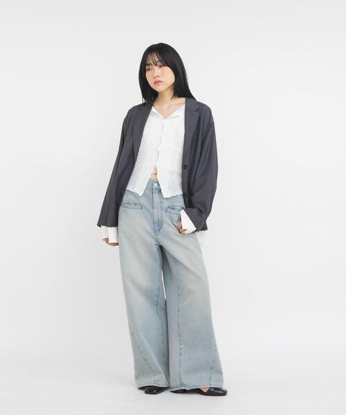 KBF（ケイビーエフ）の「フロントオープンアイレットカットソー（Tシャツ/カットソー・レディース・オフホワイト/ブラック/ピンク・ONE）」の5枚目の写真