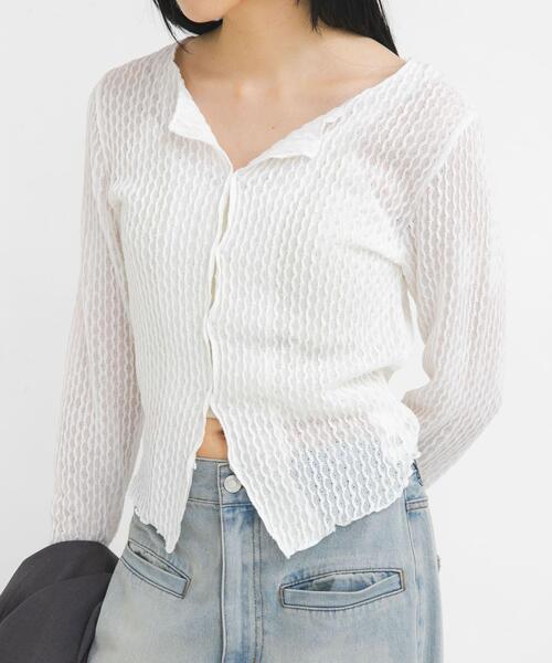 KBF（ケイビーエフ）の「フロントオープンアイレットカットソー（Tシャツ/カットソー・レディース・オフホワイト/ブラック/ピンク・ONE）」の6枚目の写真