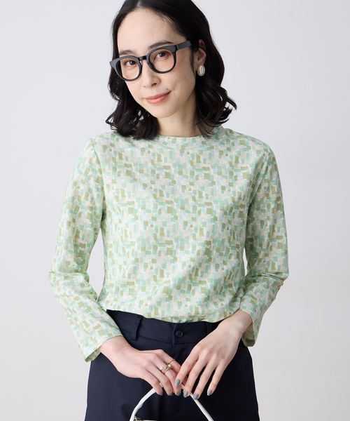 DECOY SINCE 1981(デコイシンスイチキュウハチイチ)の「ジャガードプリント8部袖Tシャツ【綿100%・オーガニックコットンブレンド】(Tシャツ/カットソー・レディース・グリーン/ブルー/オレンジ・M/LL/L)」の1枚目の写真