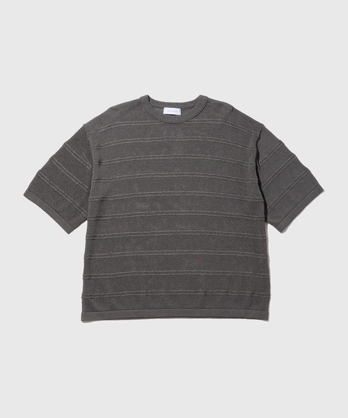 ADAM ET ROPE'(アダムエロペ)の「シアーボーダーニットTEE(Tシャツ/カットソー・メンズ・チャコールグレー/オフホワイト/ブラック・M/L)」の3枚目の写真