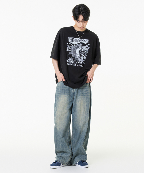 MOZMOZ（モズモズ）の「スクリーンピグメントオーバーサイズ半袖Tシャツブラック（Tシャツ/カットソー・レディース・その他・M/XL/XXL）」の3枚目の写真