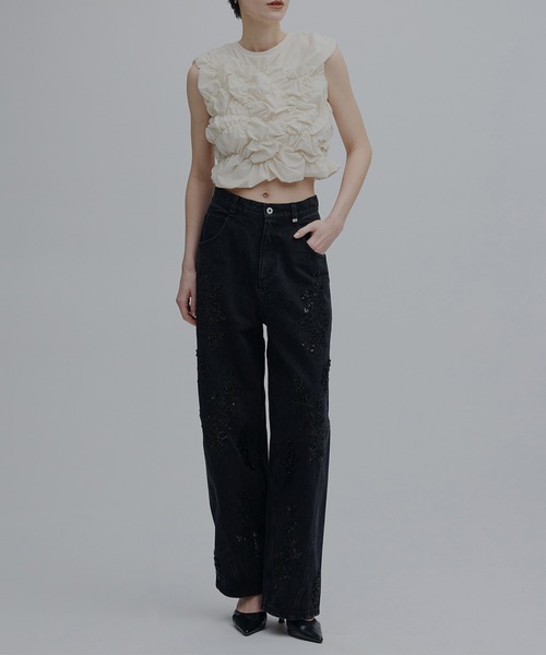Ameri(アメリ)の「BUMPY GATHER BACK OPEN TOP(シャツ/ブラウス・レディース・サックスブルー/ブラック/アイボリー・MEDIUM/SMALL)」の8枚目の写真