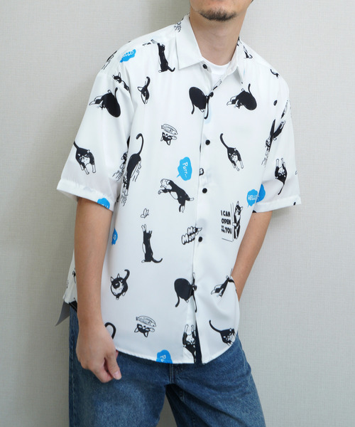 ZIP FIVE(ジップファイブ)の「総柄アニマルプリントシャツ オープンカラーシャツ イヌ ネコ(シャツ/ブラウス・メンズ・グレー/ブラック/ベージュ/ホワイト/アイボリー/ブラック系・LARGE/X-LARGE/MEDIUM)」の9枚目の写真