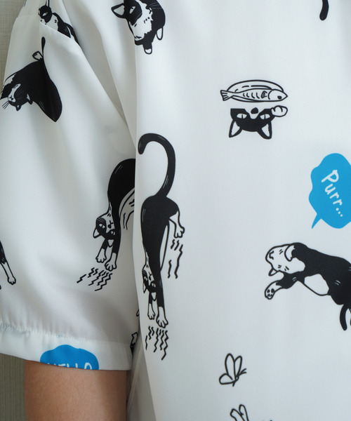 ZIP FIVE(ジップファイブ)の「総柄アニマルプリントシャツ オープンカラーシャツ イヌ ネコ(シャツ/ブラウス・メンズ・グレー/ブラック/ベージュ/ホワイト/アイボリー/ブラック系・LARGE/X-LARGE/MEDIUM)」の13枚目の写真