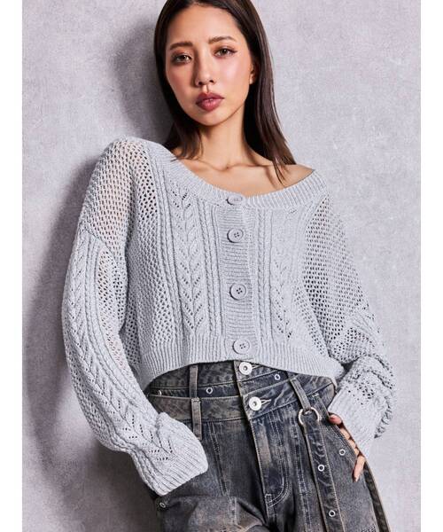 GYDA（ジェイダ）の「GLITTERメッシュニットカーディガン（カーディガン/ボレロ・レディース・ライトブルー/ブラック/グレー・FREE）」の2枚目の写真