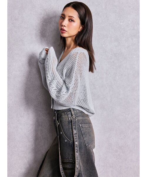 GYDA（ジェイダ）の「GLITTERメッシュニットカーディガン（カーディガン/ボレロ・レディース・ライトブルー/ブラック/グレー・FREE）」の10枚目の写真