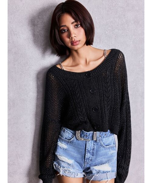 GYDA（ジェイダ）の「GLITTERメッシュニットカーディガン（カーディガン/ボレロ・レディース・ライトブルー/ブラック/グレー・FREE）」の14枚目の写真
