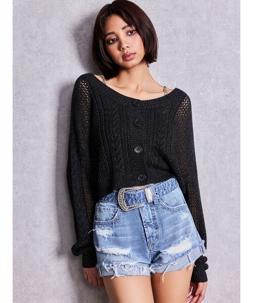 GYDA（ジェイダ）の「GLITTERメッシュニットカーディガン（カーディガン/ボレロ・レディース・ライトブルー/ブラック/グレー・FREE）」の15枚目の写真