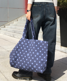 ESCAPEFROM（エスケープフロム）の「インディゴピクセル ESCF ドット星デニムエコバッグ（エコバッグ/サブバッグ）」