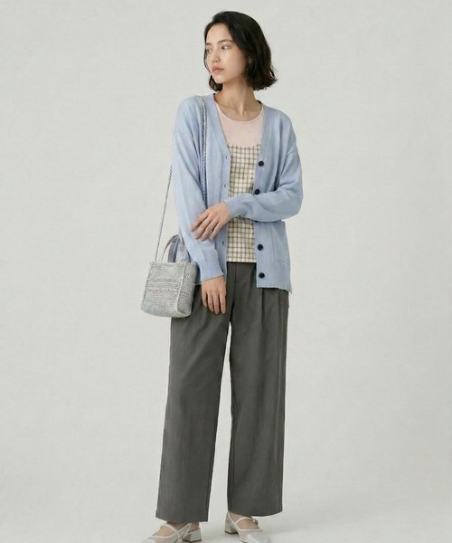 GLOBAL WORK(グローバルワーク)の「サラサラDRYVネックカーディガン長袖/655854(カーディガン/ボレロ・レディース・ライトブルー/ブラック/ベージュ系・SMALL/LARGE/MEDIUM)」の7枚目の写真