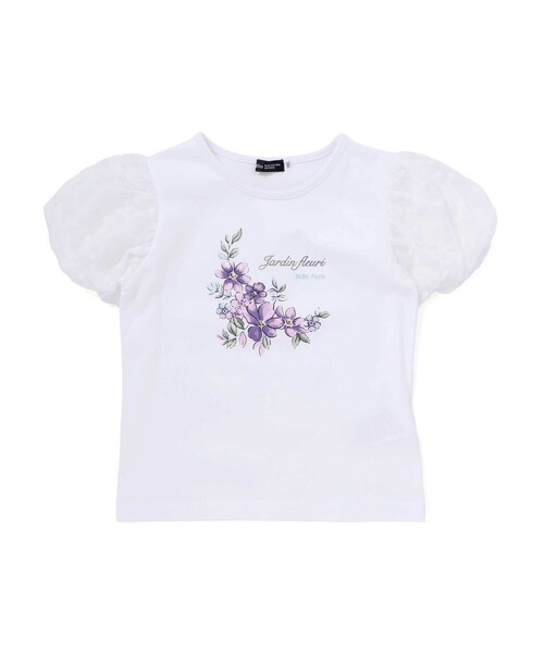 BeBe(ベベ)の「ジャルダンフルーリプリントレースバルーンスリーブ天竺Tシャツ(Tシャツ/カットソー・キッズ・ブルー/ホワイト・120cm/150cm/140cm/130cm/110cm)」の7枚目の写真