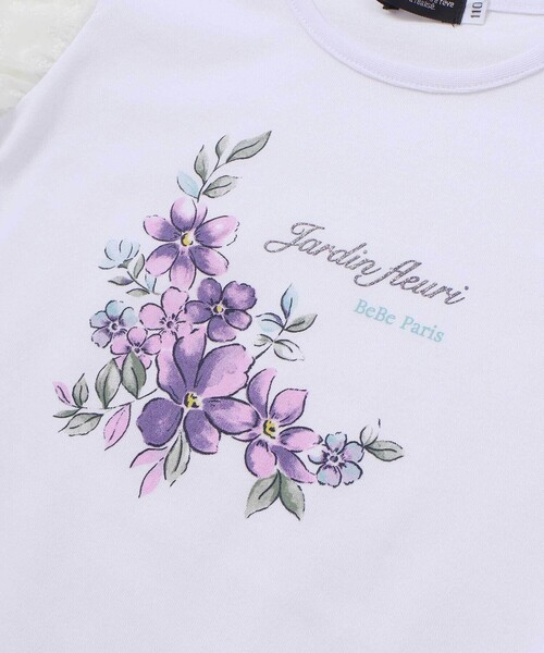 BeBe(ベベ)の「ジャルダンフルーリプリントレースバルーンスリーブ天竺Tシャツ(Tシャツ/カットソー・キッズ・ブルー/ホワイト・120cm/150cm/140cm/130cm/110cm)」の10枚目の写真