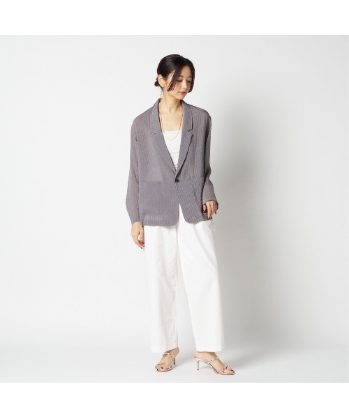 HELIOPOLE（エリオポール）の「SHEER DOBBY STRIPE JACKET（テーラードジャケット・レディース・グレー/ブラック・36/38）」の14枚目の写真