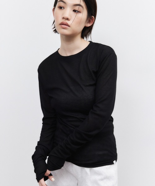 ELTONE(エルトーン)の「シアーリブロングスリーブトップス(Tシャツ/カットソー・レディース・ブルー/ブラック・FREE)」の16枚目の写真