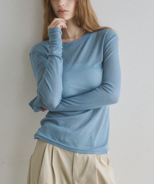 ELTONE(エルトーン)の「シアーリブロングスリーブトップス(Tシャツ/カットソー・レディース・ブルー/ブラック・FREE)」の17枚目の写真