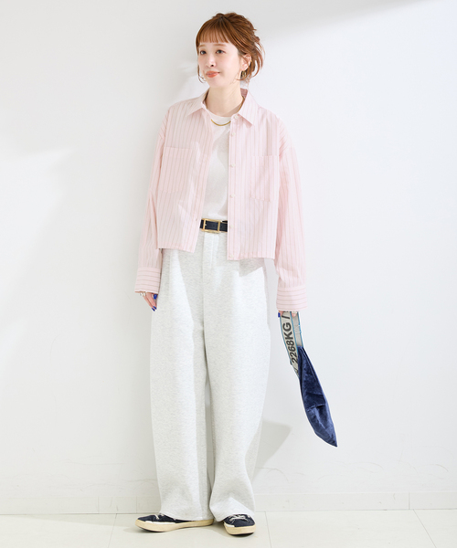 B.C STOCK(ベーセーストック)の「ウォッシャブル / クロップ丈ドロストシャツ(シャツ/ブラウス・レディース・ライトグレー/ピンク系その他/ブルー・FREE)」の5枚目の写真