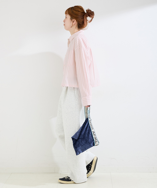 B.C STOCK(ベーセーストック)の「ウォッシャブル / クロップ丈ドロストシャツ(シャツ/ブラウス・レディース・ライトグレー/ピンク系その他/ブルー・FREE)」の6枚目の写真