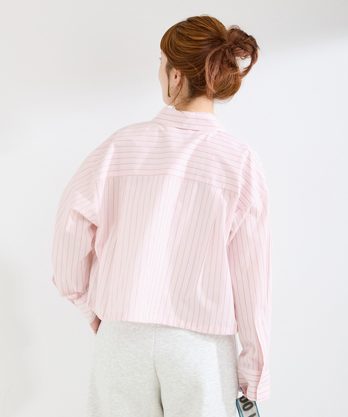 B.C STOCK(ベーセーストック)の「ウォッシャブル / クロップ丈ドロストシャツ(シャツ/ブラウス・レディース・ライトグレー/ピンク系その他/ブルー・FREE)」の10枚目の写真