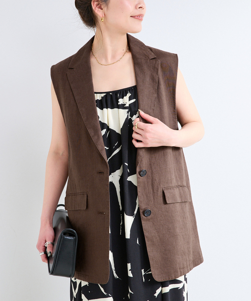 B.C STOCK（ベーセーストック）の「《追加》手洗い可 / フレンチリネンジレ（ベスト・レディース・ベージュ/ブラック/ブラウン・FREE）」の2枚目の写真
