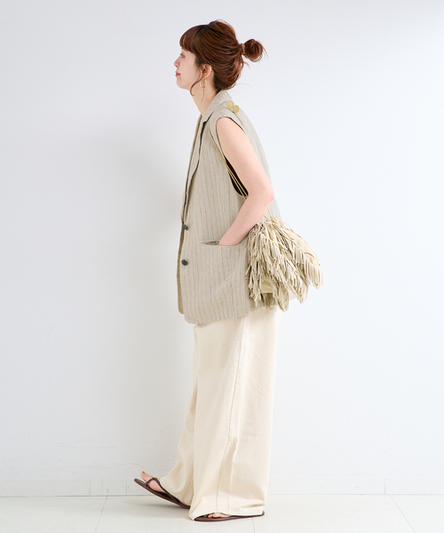 B.C STOCK（ベーセーストック）の「《追加》手洗い可 / フレンチリネンジレ（ベスト・レディース・ベージュ/ブラック/ブラウン・FREE）」の4枚目の写真