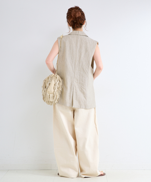 B.C STOCK（ベーセーストック）の「《追加》手洗い可 / フレンチリネンジレ（ベスト・レディース・ベージュ/ブラック/ブラウン・FREE）」の5枚目の写真
