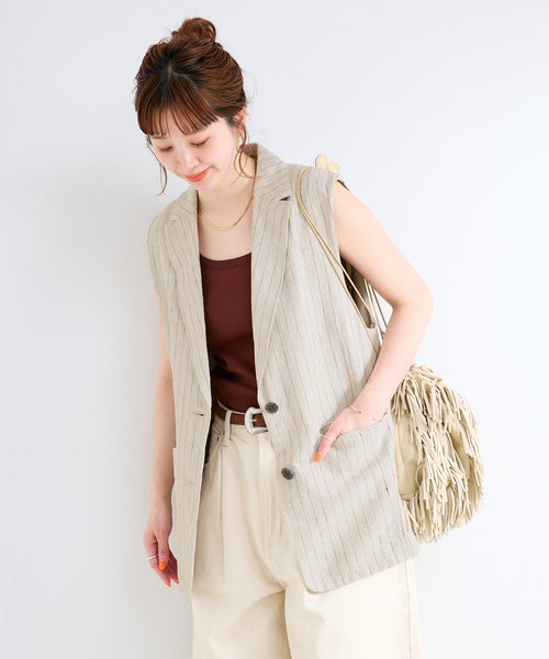 B.C STOCK（ベーセーストック）の「《追加》手洗い可 / フレンチリネンジレ（ベスト・レディース・ベージュ/ブラック/ブラウン・FREE）」の6枚目の写真