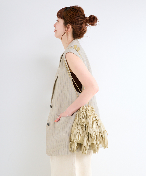 B.C STOCK（ベーセーストック）の「《追加》手洗い可 / フレンチリネンジレ（ベスト・レディース・ベージュ/ブラック/ブラウン・FREE）」の7枚目の写真