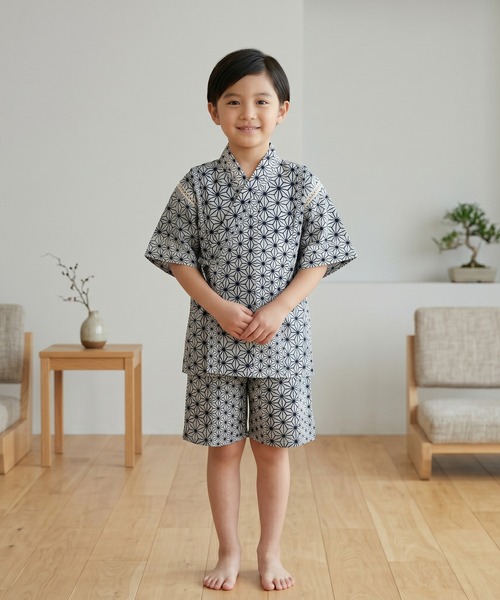 box408(ボックスヨンマルハチ)の「甚平 キッズ 男の子 上下セット 日本製生地 綿100% 子供(浴衣・キッズ・A/B/G/I/H/J/C/D/E/F/K/L/S/P/T/R/M/O/N/Q・100cm/110cm/120cm/130cm)」の10枚目の写真