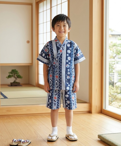 box408(ボックスヨンマルハチ)の「甚平 キッズ 男の子 上下セット 日本製生地 綿100% 子供(浴衣・キッズ・A/B/G/I/H/J/C/D/E/F/K/L/S/P/T/R/M/O/N/Q・100cm/110cm/120cm/130cm)」の11枚目の写真