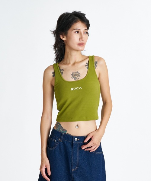 RVCA(ルーカ)の「RVCA ウィメンズ MINI RVCA RIBBED TANKTOP タンクトップ 【2026年夏モデル】(タンクトップ・レディース・ブラック/ホワイト系その他/モスグリーン・SMALL/MEDIUM)」の3枚目の写真