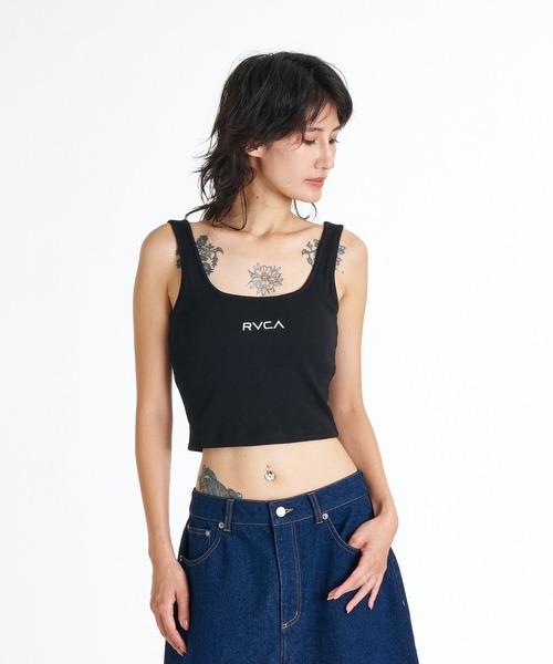 RVCA(ルーカ)の「RVCA ウィメンズ MINI RVCA RIBBED TANKTOP タンクトップ 【2026年夏モデル】(タンクトップ・レディース・ブラック/ホワイト系その他/モスグリーン・SMALL/MEDIUM)」の1枚目の写真