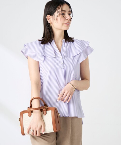 NOLLEY’S(ノーリーズ)の「ウォッシャブルダブルフリルキーネックブラウス(シャツ/ブラウス・レディース・ブルー系その他3/チャコールグレー/パープル系その他3・38)」の3枚目の写真