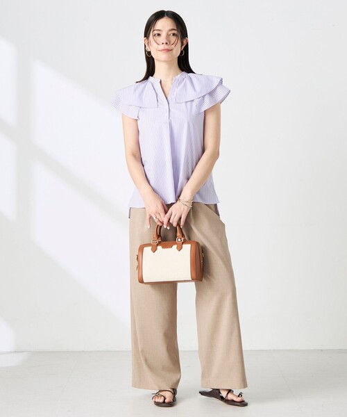 NOLLEY’S(ノーリーズ)の「ウォッシャブルダブルフリルキーネックブラウス(シャツ/ブラウス・レディース・ブルー系その他3/チャコールグレー/パープル系その他3・38)」の4枚目の写真