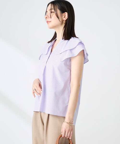 NOLLEY’S(ノーリーズ)の「ウォッシャブルダブルフリルキーネックブラウス(シャツ/ブラウス・レディース・ブルー系その他3/チャコールグレー/パープル系その他3・38)」の9枚目の写真